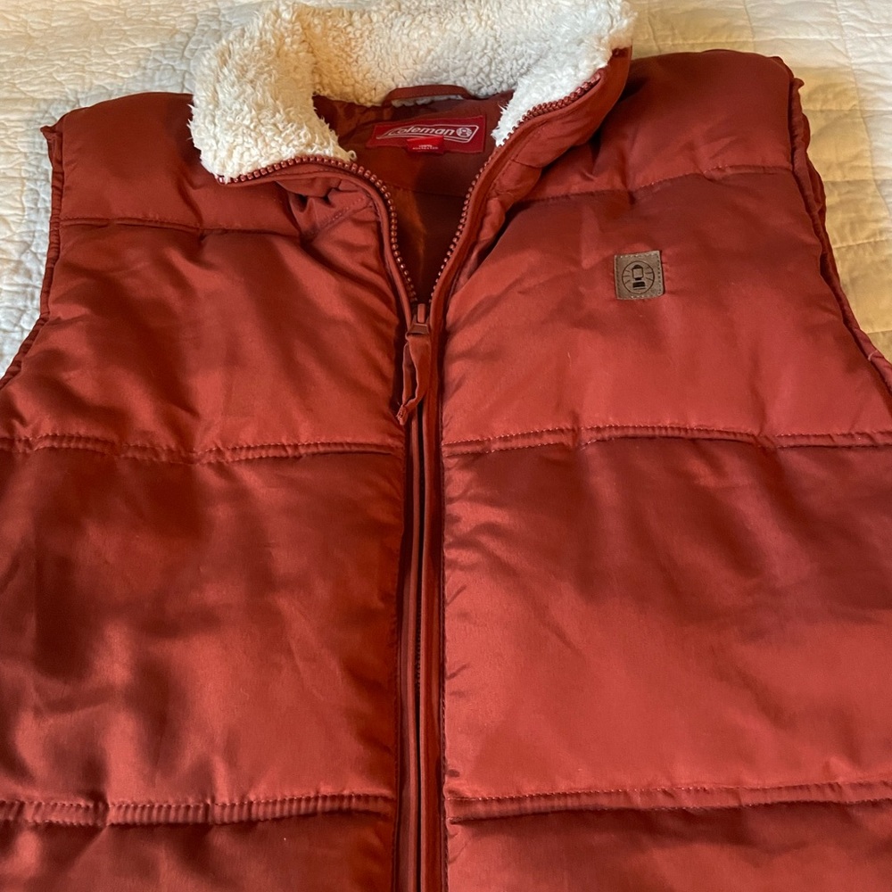 Rust Orange Puffer Vest with Sherpa Collar - Picture 2 of 6